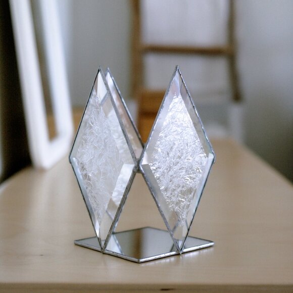 Vintage Clear Beveled Stained Glass Candle Holder/7" - Picture 1 of 6